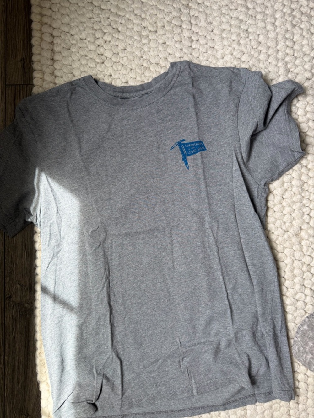 Patagonia Grey Short-Sleeve Crew Tee with Blue Chest Graphic